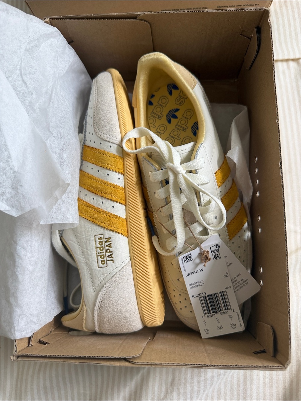 adidas Japan Sneakers in White with Yellow Stripes